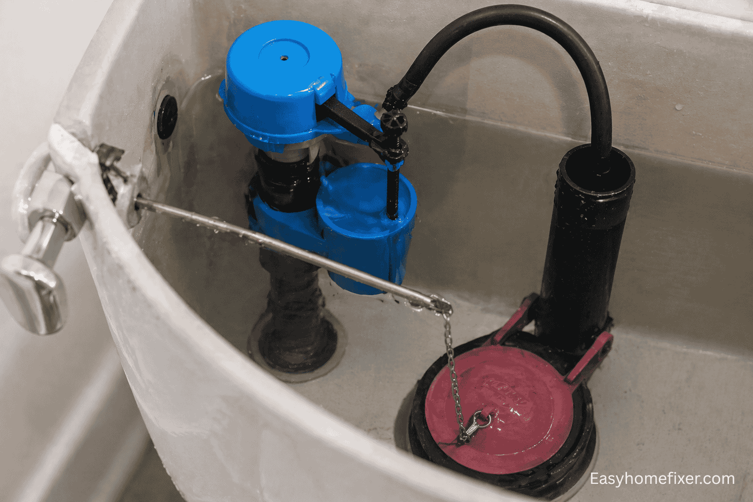 Water flowing into overflow tube inside toilet tank