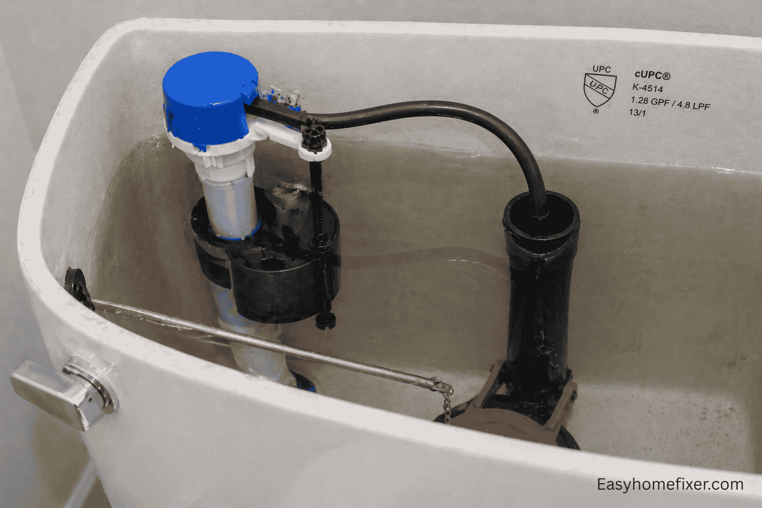 Water flowing into overflow tube inside toilet tank