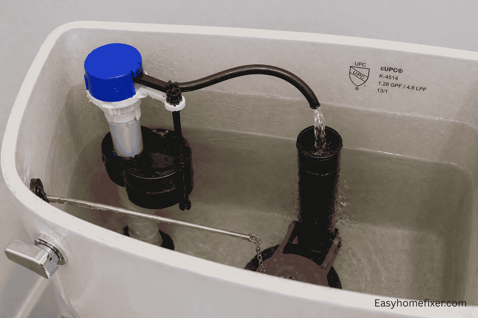 Water flowing into overflow tube inside toilet tank